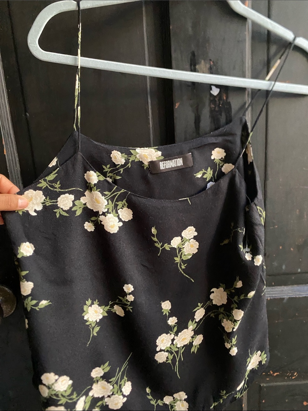 Reformation Black Floral Cami with Cream Blooms